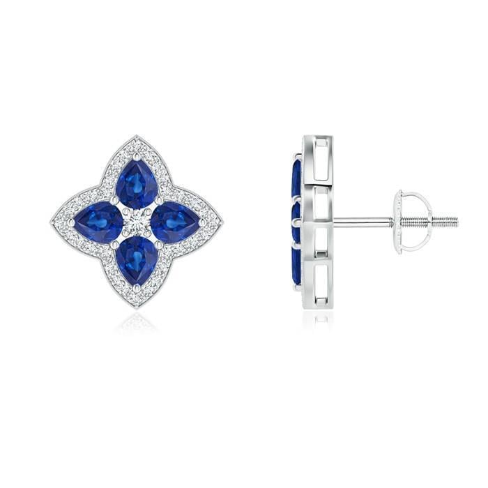 7.06 CT Pear Sri Lanka Blue Sapphire Round Diamond Stud Earring