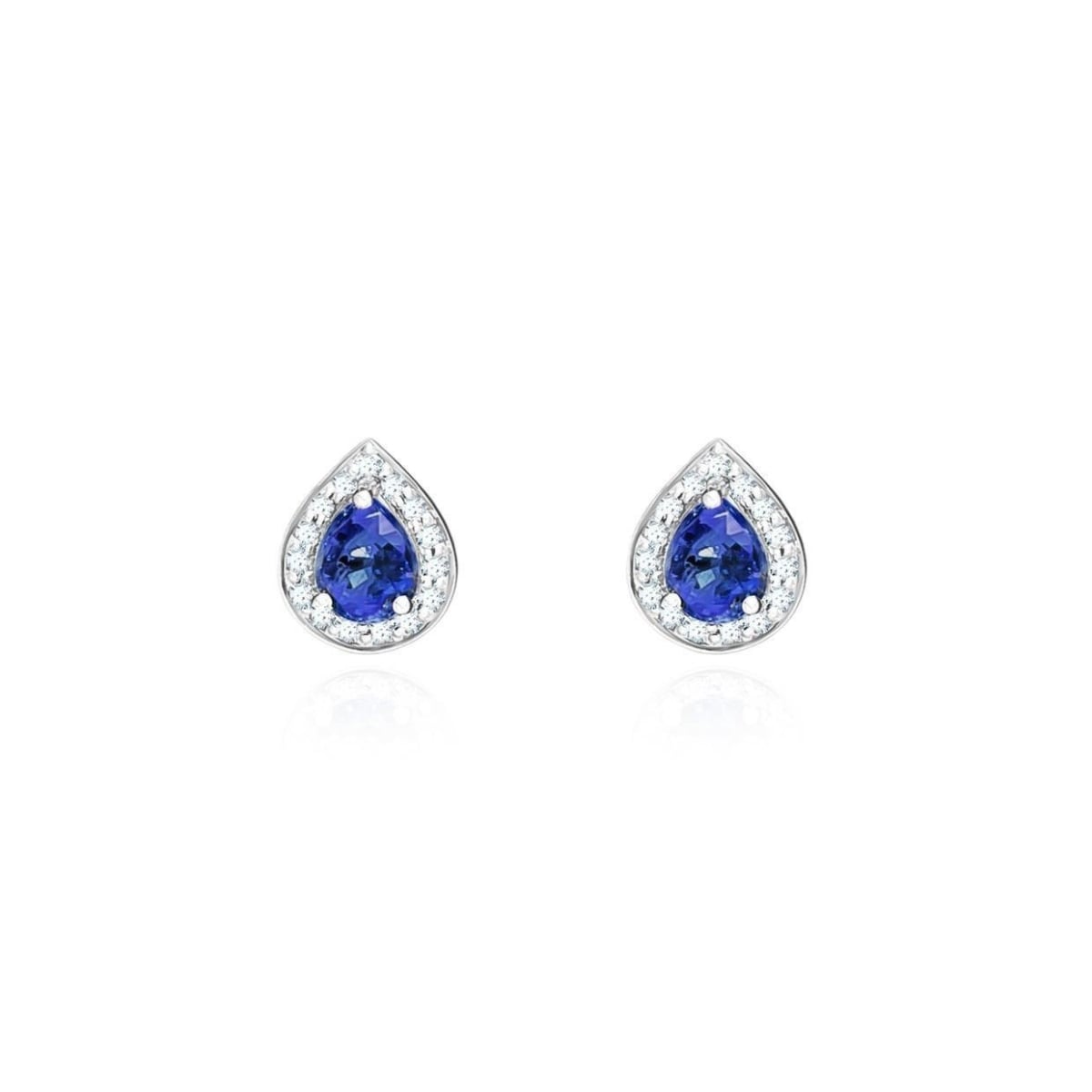 Ceylon Sapphire with Diamonds 3.36 CT Stud Earrings, 14K White Gold