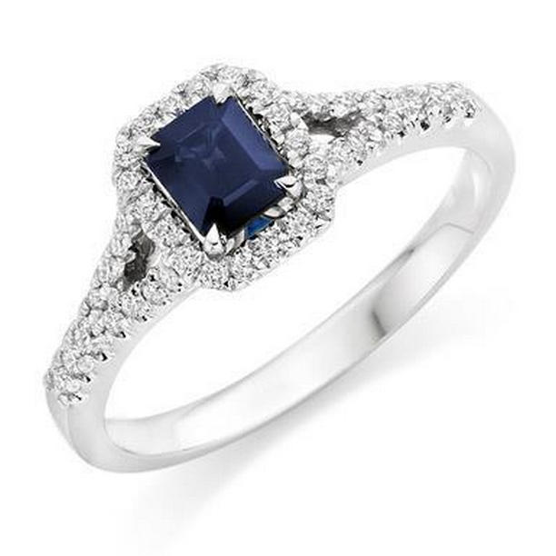 56342 Ceylon Sapphire & Diamonds 3 CT Wedding Ring, 14K White Gold - Size 6.5