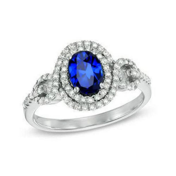 56343 2.75 CT White Gold Oval Ceylon Sapphire with Round Diamond Ring, Size 6.5