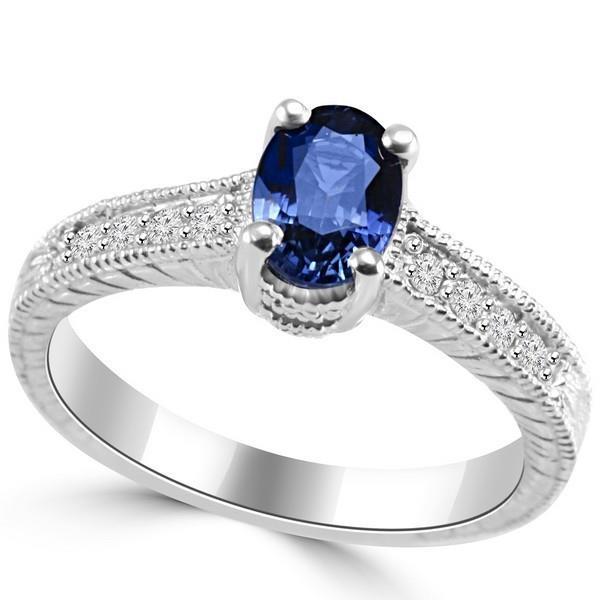 56344 2 CT Vintage Style Ceylon Sapphire Diamond Ring, 14K White Gold - Size 6.5