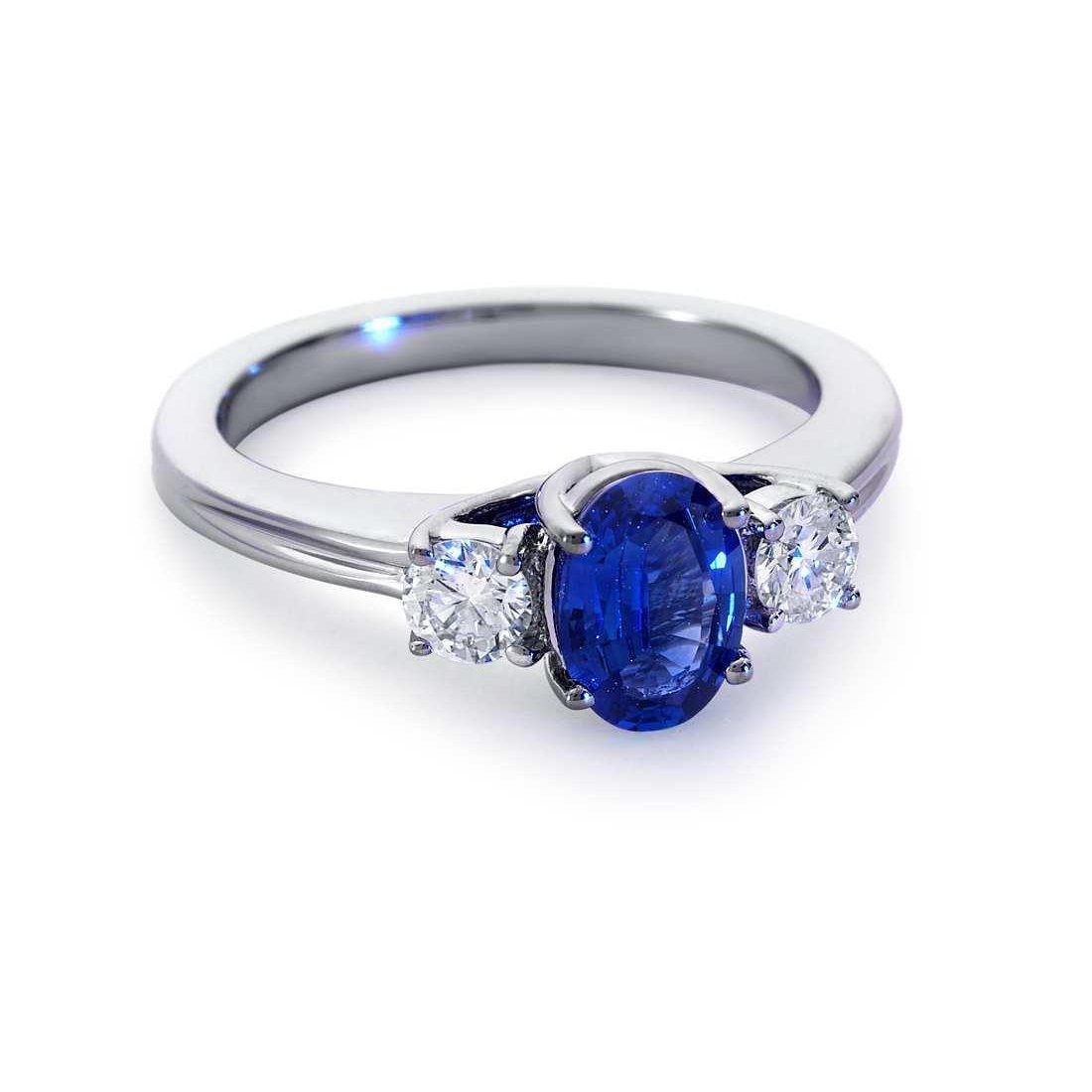 56345 2.50 CT Ceylon Sapphire with Diamonds 3 Stone Anniversary Ring, Size 6.5
