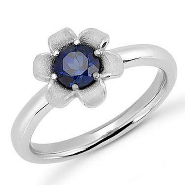 Picture of Harry Chad Enterprises 56346 Solitaire 1.50 CT Round Ceylon Flower Style Sapphire Ring&#44; 14K White Gold - Size 6.5