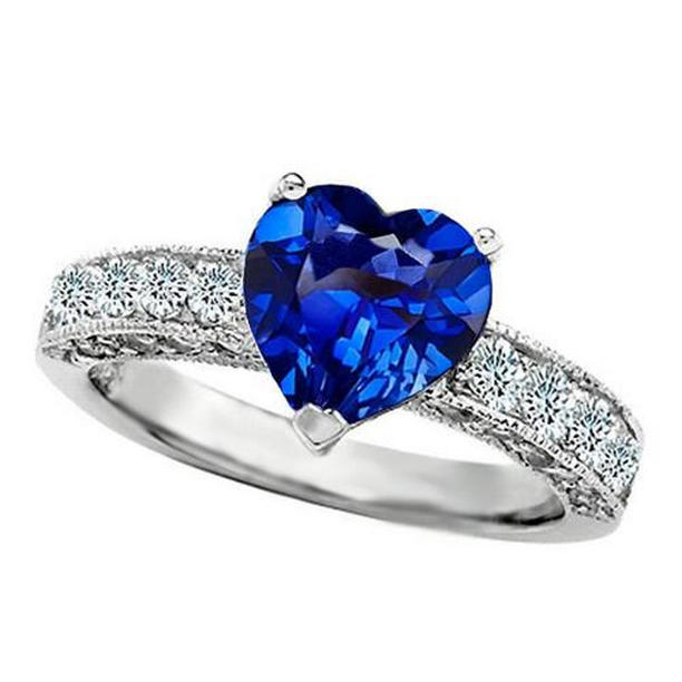 Picture of Harry Chad Enterprises 56348 2.50 CT Heart Cut Ceylon Blue Sapphire Diamond Engagement Ring, Size 6.5