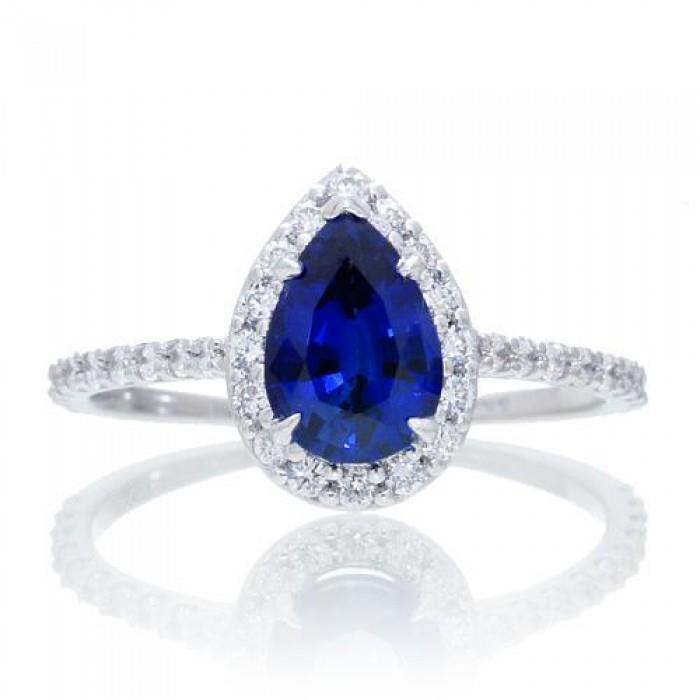 2.88 CT Pear Cut Sri Lanka Blue Sapphire Diamond Anniversary Ring, Size 6.5