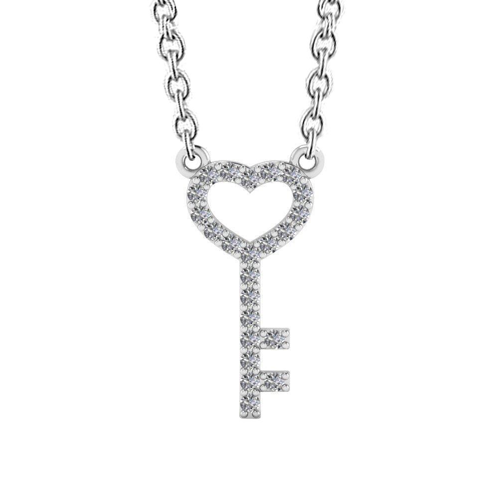 Picture of Harry Chad Enterprises 56402 2.30 CT Round Cut Diamonds Key Heart Pendant Necklace&#44; 14K White Gold