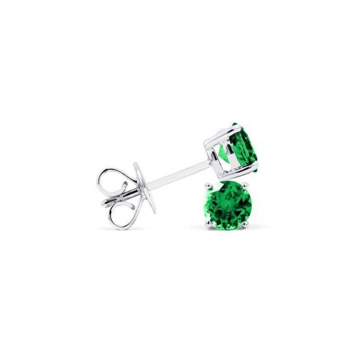 Womens 5 CT Round Emerald & Diamonds Stud Earrings, 14K Gold