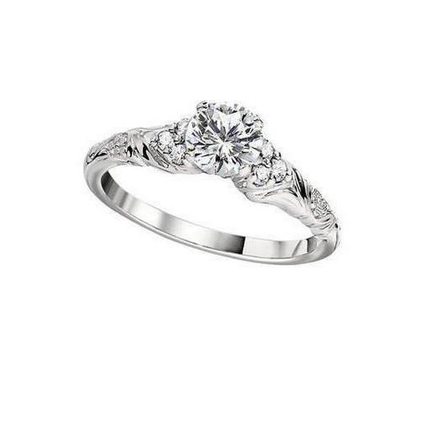 57231 1.85 CT Round Cut Diamonds Antique Style Engagement Ring, White Gold - Size 6.5