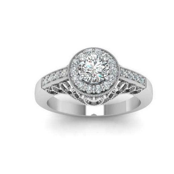 57236 2.35 CT Round Cut Diamonds Antique Style Wedding Ring, White Gold - Size 6.5