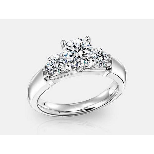 58490 1.40 CT 3 Stone Round Diamond Wedding Ring, Solid Gold - Size 6.5