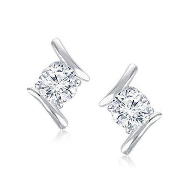 58497 14K White Gold Bezel Set 1.90 CT Round Cut Diamonds Stud Earrings -  Harry Chad Enterprises