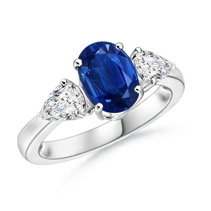 58501 Oval & Pear Cut 3.50 CT Sapphire & Diamonds Ring, 14K White Gold - Size 6.5