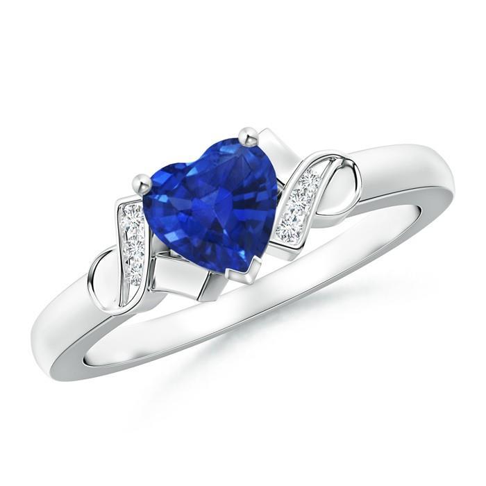 58503 1.80 CT Heart Sapphire & Diamonds Wedding Ring, 14K White Gold - Size 6.5