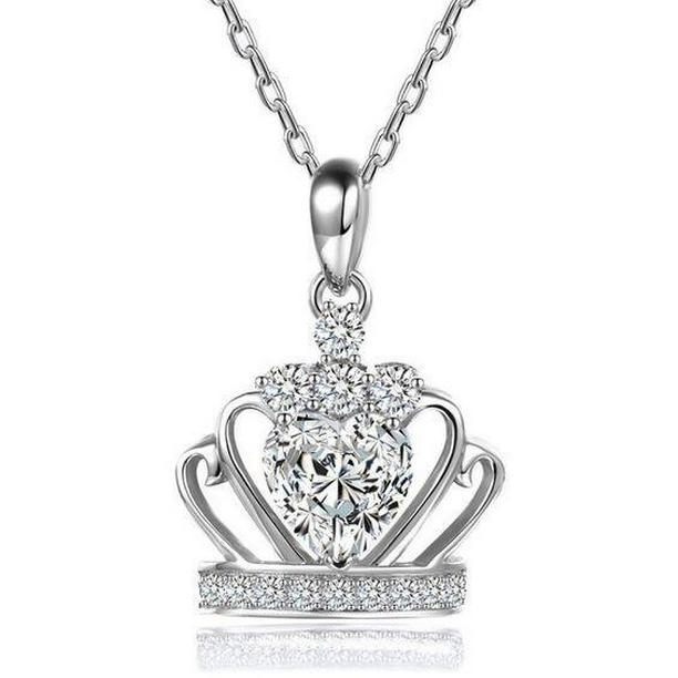 Picture of Harry Chad Enterprises 58505 4 CT Heart & Round Cut Diamonds Crown Pendant Necklace&#44; White Gold