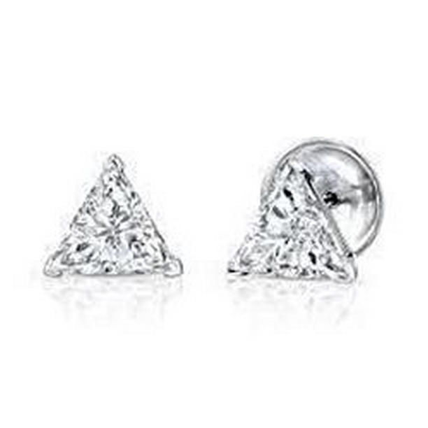58542 1 CT Trilliant Cut Diamond Stud Womens Pair Earring, 14K White Gold