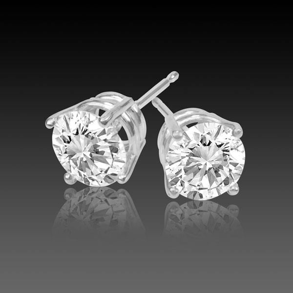 Prong Set 2 CT Round Diamond Womens Stud Earring, 14K White Gold