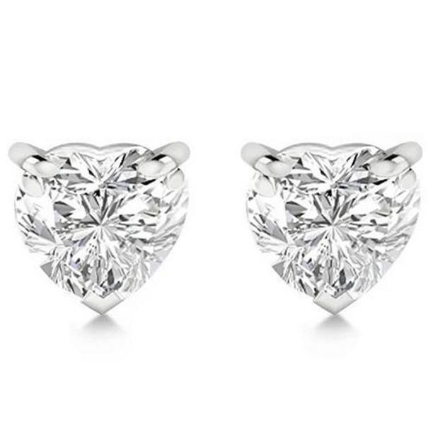 58560 Womens 2 CT Heart Cut Diamond Solid Stud Earrings, 14K White Gold
