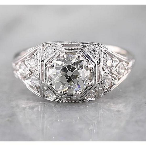 58576 2 CT Old Miner Diamond Ring, 14K White Gold - Size 6.5