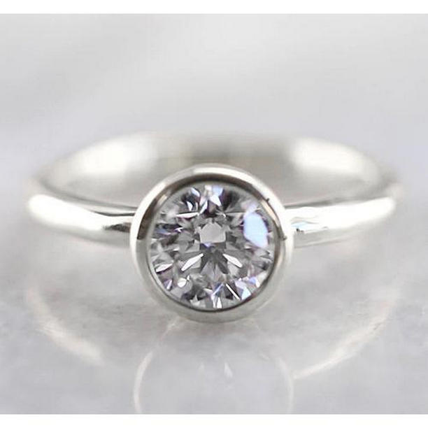 Solitaire Diamond 1 CT 14K White Gold Bezel Setting Engagement Ring, Size 6.5