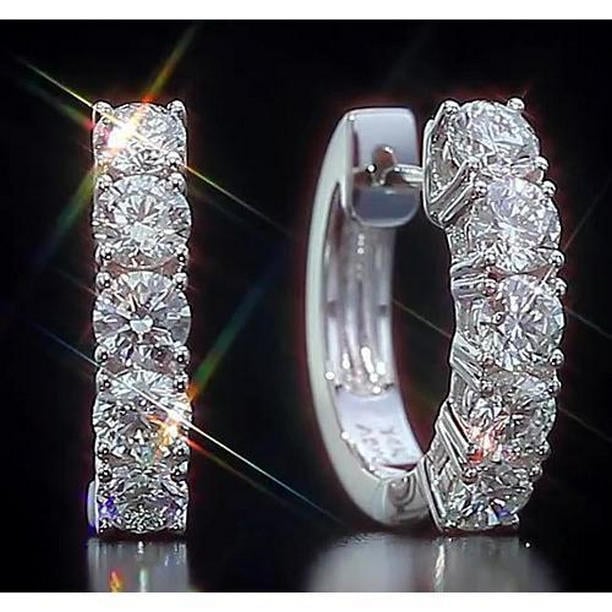 Round Diamond 2 CT Vs1 F Hoop Earrings