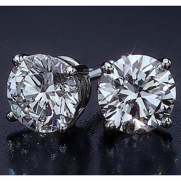 Basket Style Round 2 CT 14K White Gold Stud Earring