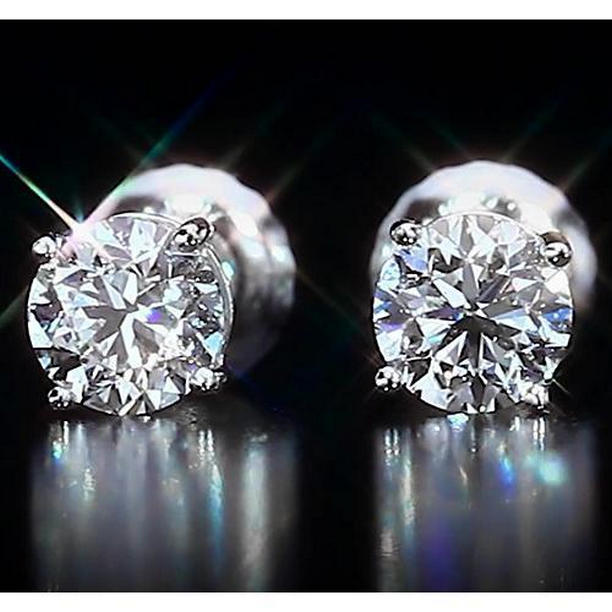 59716 14K White Gold 2 CT Round Cut Diamonds Stud Earrings
