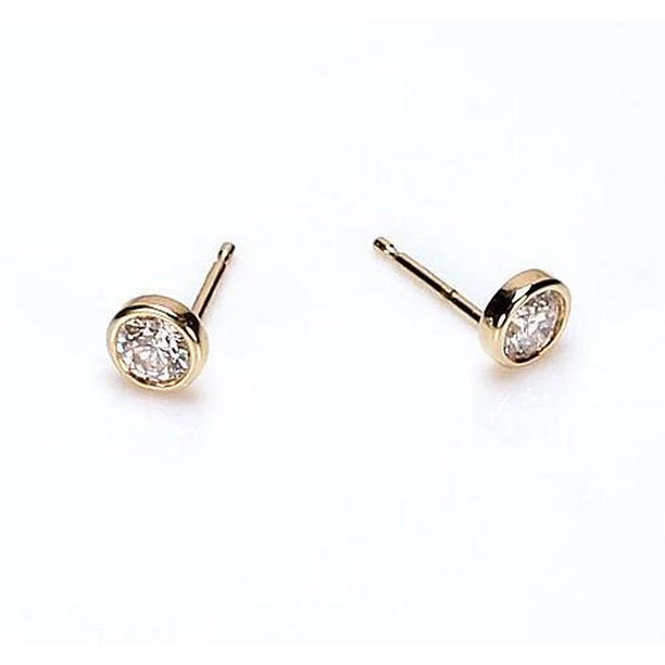 59717 1 CT Round Bezel 14K Yellow Gold Stud Earring