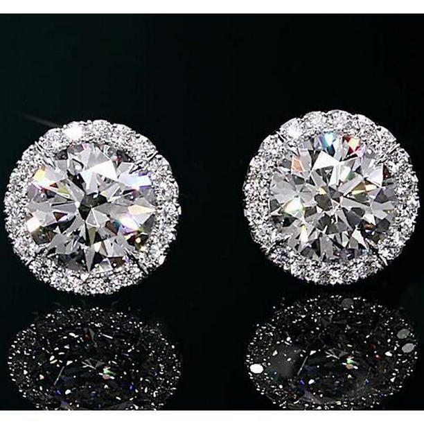 2 CT Diamond Halo Stud Earrings, White Gold