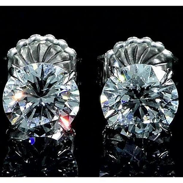 59729 2 CT Round Diamond Stud Earrings, 14K White Gold