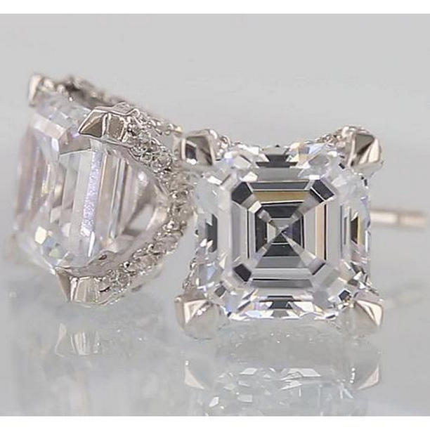 59735 Diamond 1.50 CT Asscher & Round Cut Stud Earrings