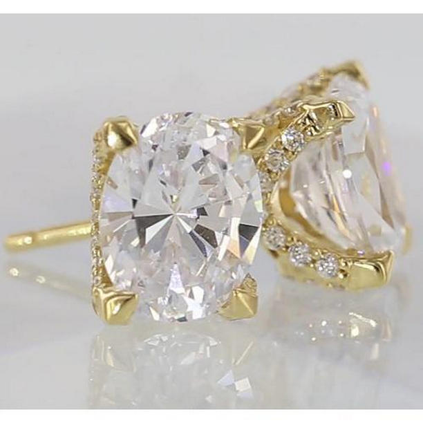 59737 2 CT Oval Diamond Stud Earring Yellow Gold