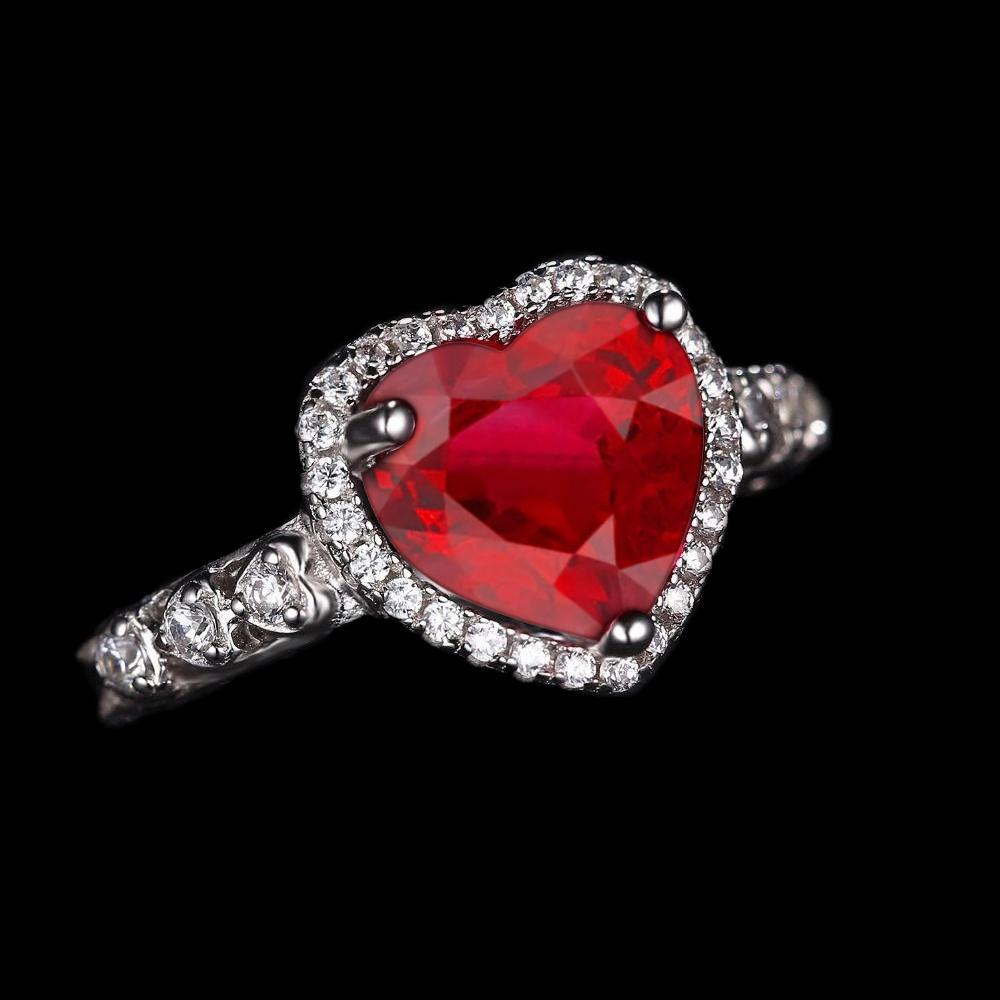 59739 4.5 CT Red Heart Cut Ruby & White Gold Diamond Ring, Size 6.5 -  Harry Chad Enterprises