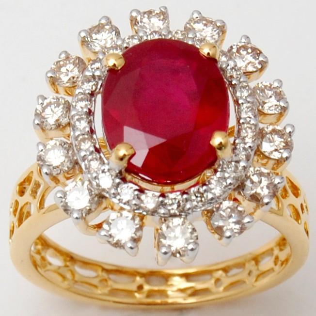 Picture of Harry Chad Enterprises 59754 7 CT Beautiful Red Oval Shape Ruby with Diamond Ring&#44; Yellow Gold - Size 6.5