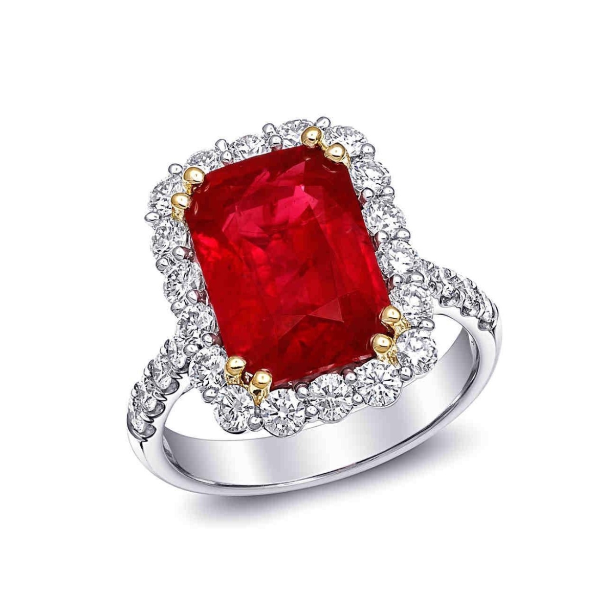Picture of Harry Chad Enterprises 59760 9 CT Red Cushion Shape Ruby Diamond Wedding Ring&#44; 14K Two Tone Gold - Size 6.5