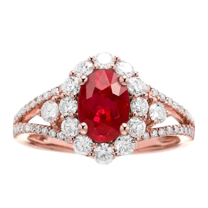 3.75 CT Red Ruby & Diamond Wedding Ring, 14K Rose Gold - Size 6.5