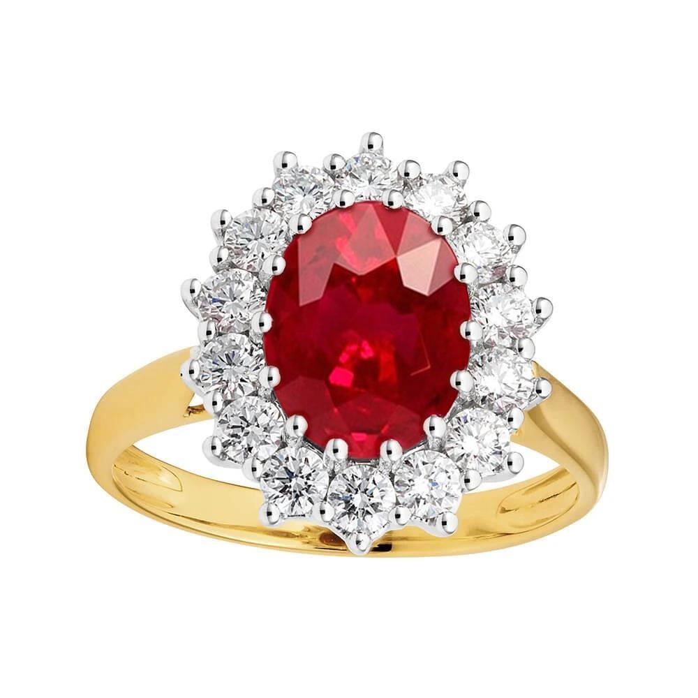 59763 4.75 CT Oval Red Ruby with Diamond Wedding Ring, 14K Gold - Size 6.5