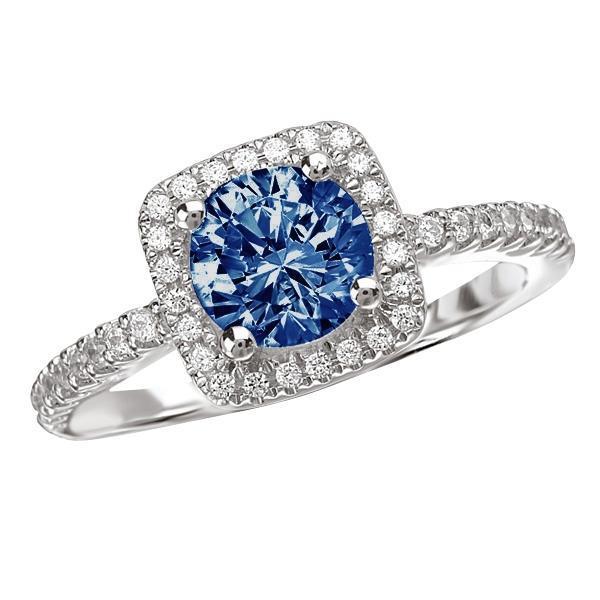 60607 2.51 CT Round Blue & White Halo Gemstone Ring, 14K White Gold - Size 6.5