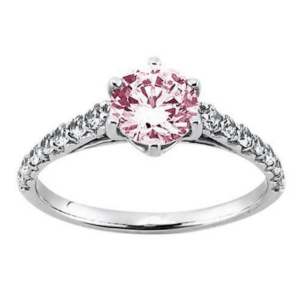 2 CT Round Pink Sapphire Gemstone Engagement Ring, 14K White Gold - Size 6.5