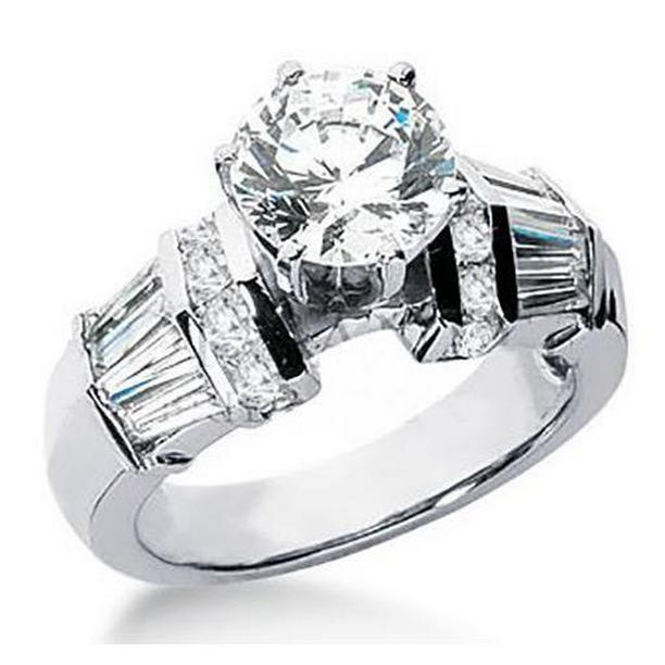 60626 3.26 CT Diamond Round & Baguette Engagement Ring, 14K White Gold - Size 6.5