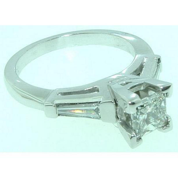 60637 2.11 CT Princess Baguettes Diamond Three Stone Ring, White Gold - Size 6.5
