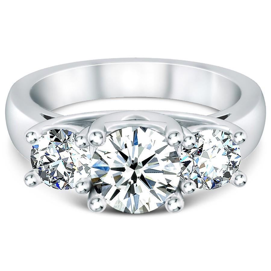 2.50 CT Round Three Stone Diamond Ring, 14K White Gold - Size 6.5
