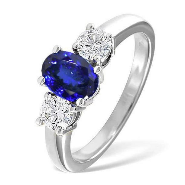 60649 3 Stone Tanzanite & Diamonds 5.50 CT Wedding Ring, 14K Gold - Size 6.5