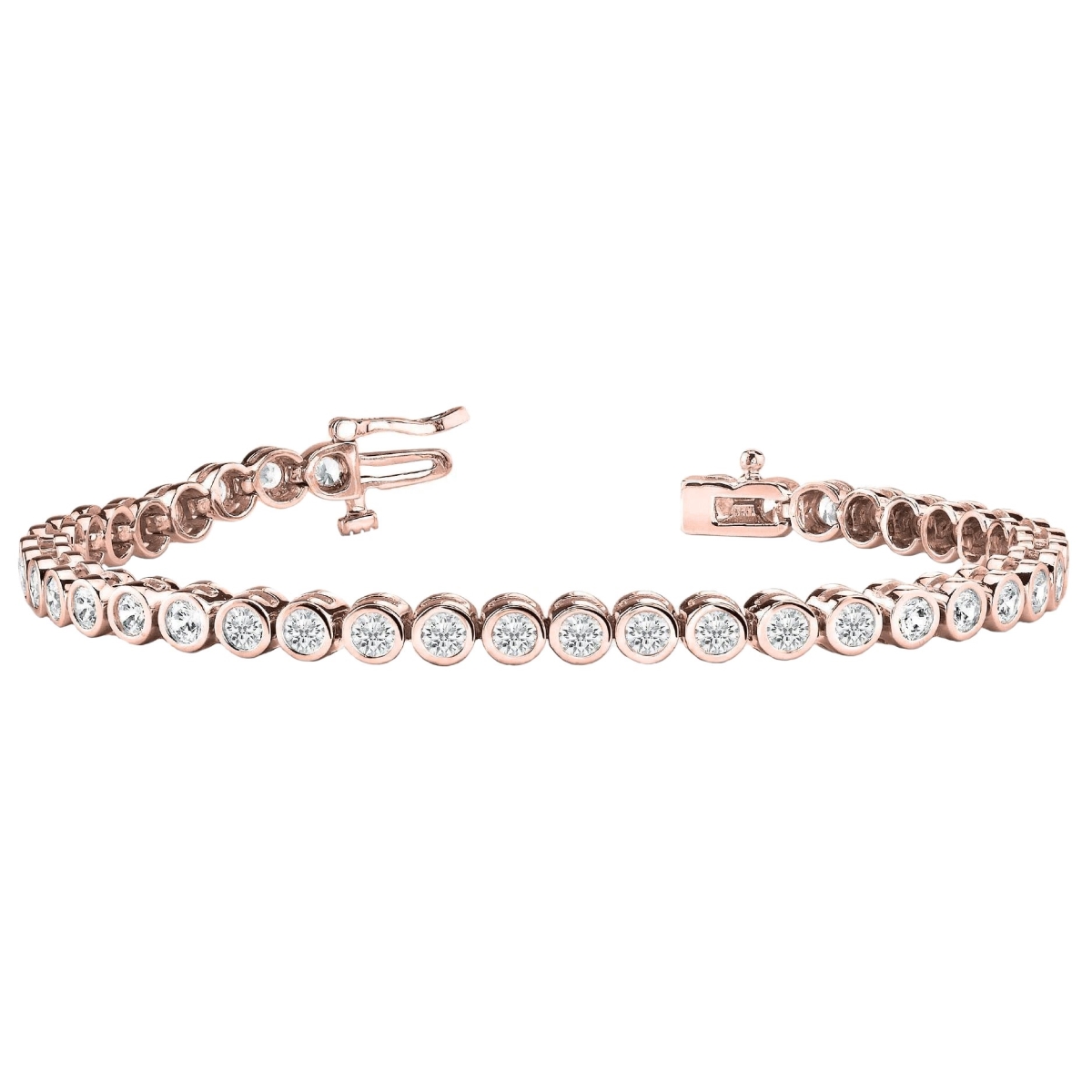 14K Rose Gold Bezel Set 560 CT Round Cut Diamond Bracelet