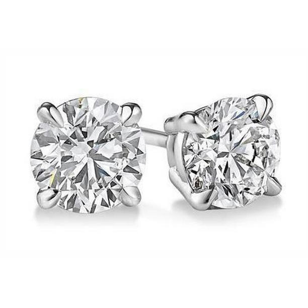 61347 1.5 CT Prong Set Round Solid Diamond Stud Earring, 14K White Gold