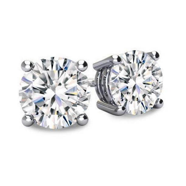 61348 Sparkling 2 CT Round Diamond Stud Earring, 14K White Gold