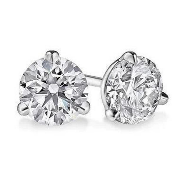 61359 3 Prong Set Round Diamond 2 CT Solitaire Stud Womens Earring