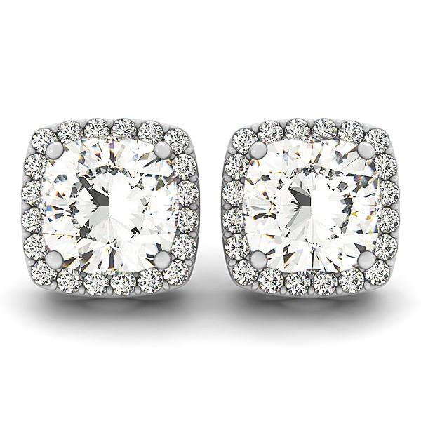 61364 2.40 CT Cushion & Round Cut Halo Diamond Stud Earring