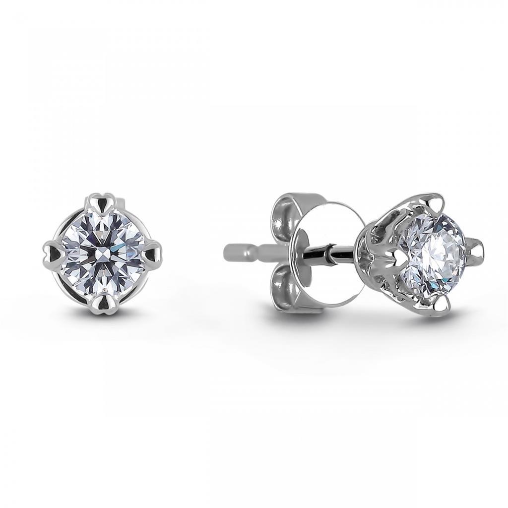 61369 Four Prong Set 2 CT Round Cut Diamonds Stud Earring, 14K White Gold