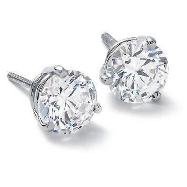 61370 2 CT Round Diamond Womens Fine White Gold Stud Earrings