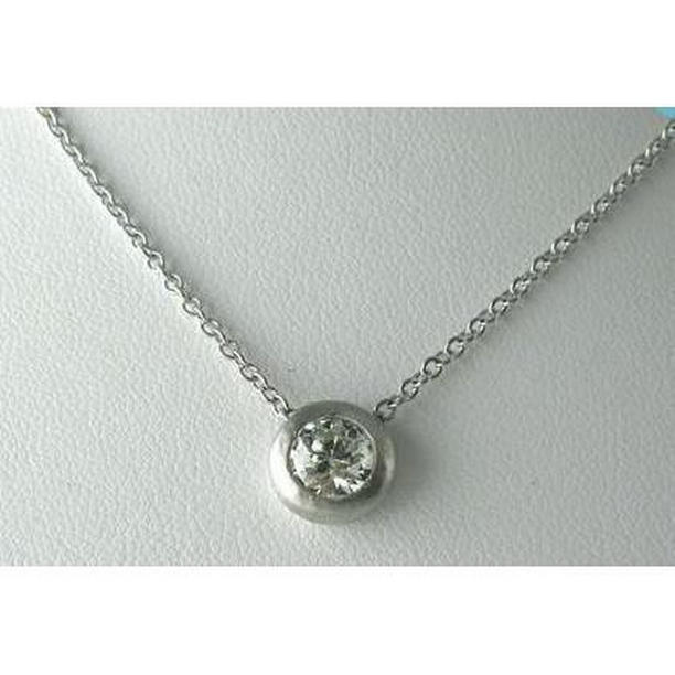 61371 Bezel Setting Diamond 1 CT White Gold Round Cut Necklace Pendant
